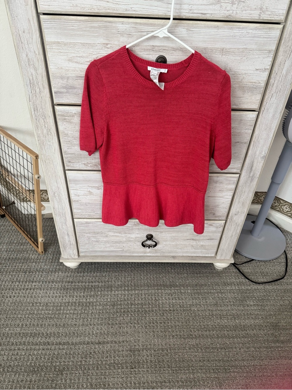 Chico's Coral Red Short Sleeve Peplum Knit Top